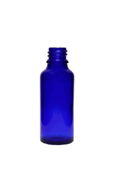 Blauglasflasche 30ml, Mündung DIN18  Lieferung ohne Verschluss, bei Bedarf bitte separat bestellen.